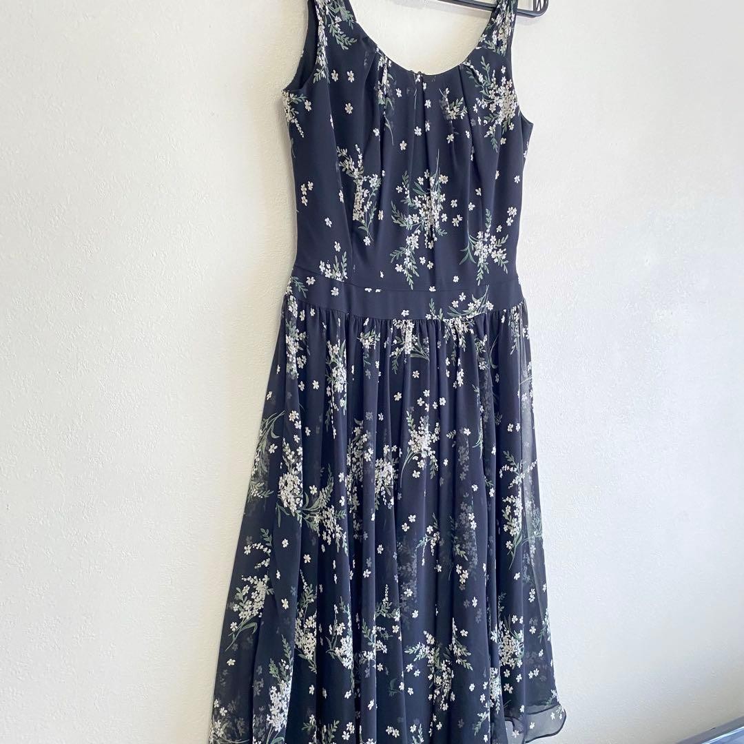 パニエ付き 花柄シフォン×フレアパーティードレス ブラック EPOCA