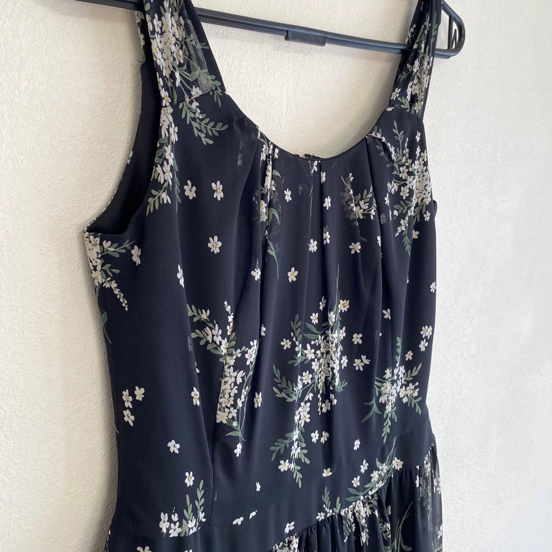 パニエ付き 花柄シフォン×フレアパーティードレス ブラック EPOCA