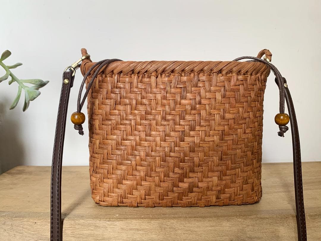 山葡萄 かごバッグ 網代編み 籠 内布付き 長いショルダーストラップ