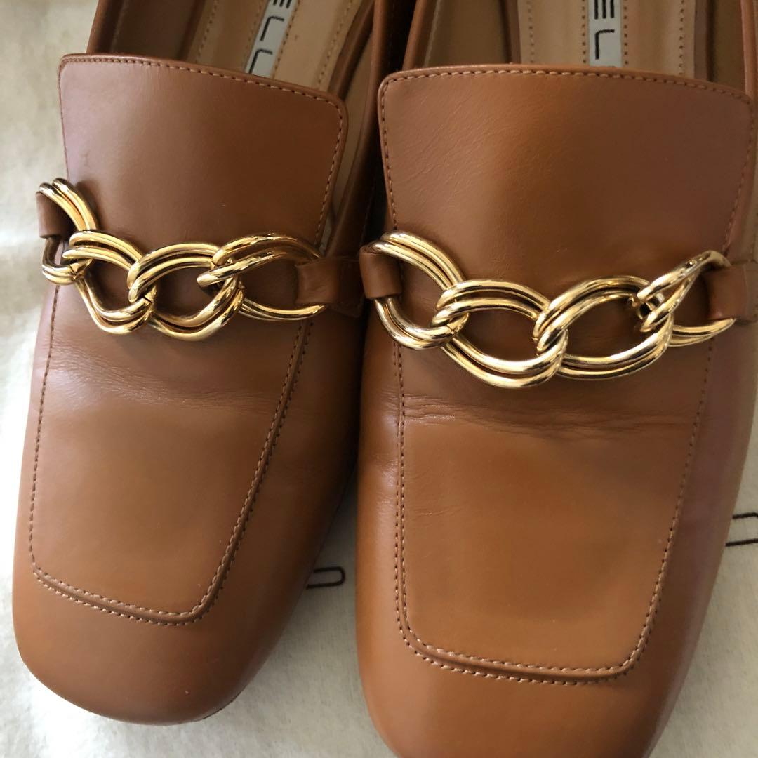 PELLICO ブラウンレザー ローファー チェーン付き