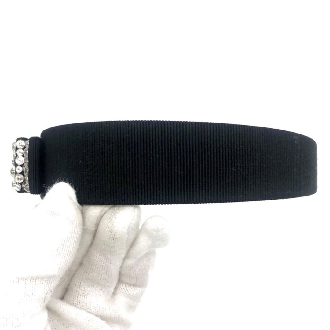 極美品✨フェラガモ カチューシャ　ヴァラリボン　ビジュー ブラック