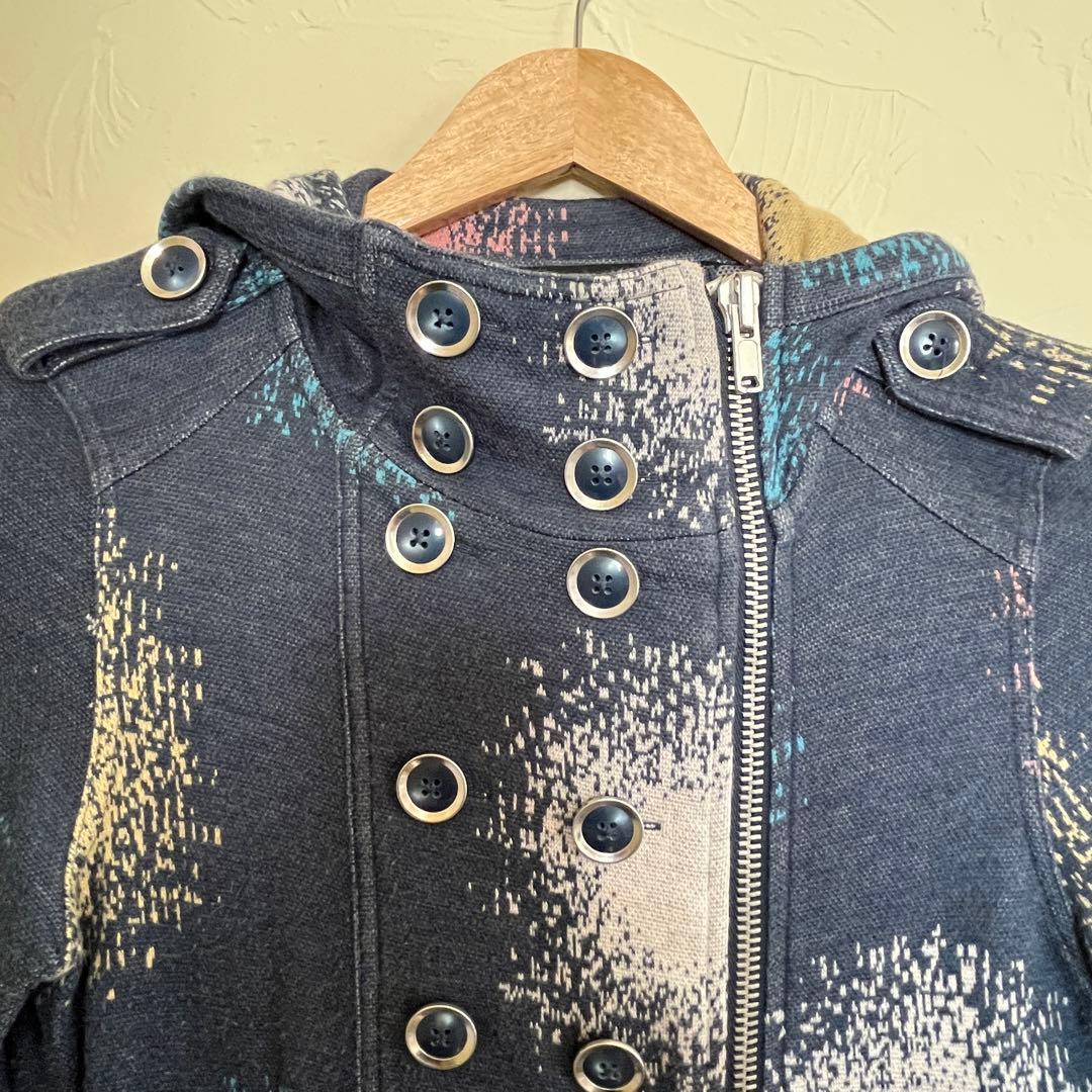 マークジェイコブス パーカー XS ライダース風 総柄 ⭐️ 個性的　ブルー系