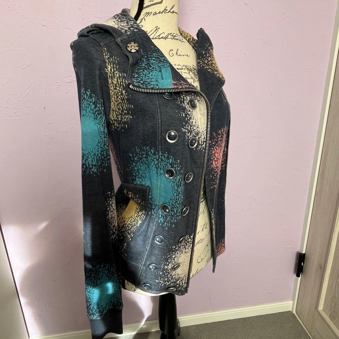 マークジェイコブス パーカー XS ライダース風 総柄 ⭐️ 個性的　ブルー系