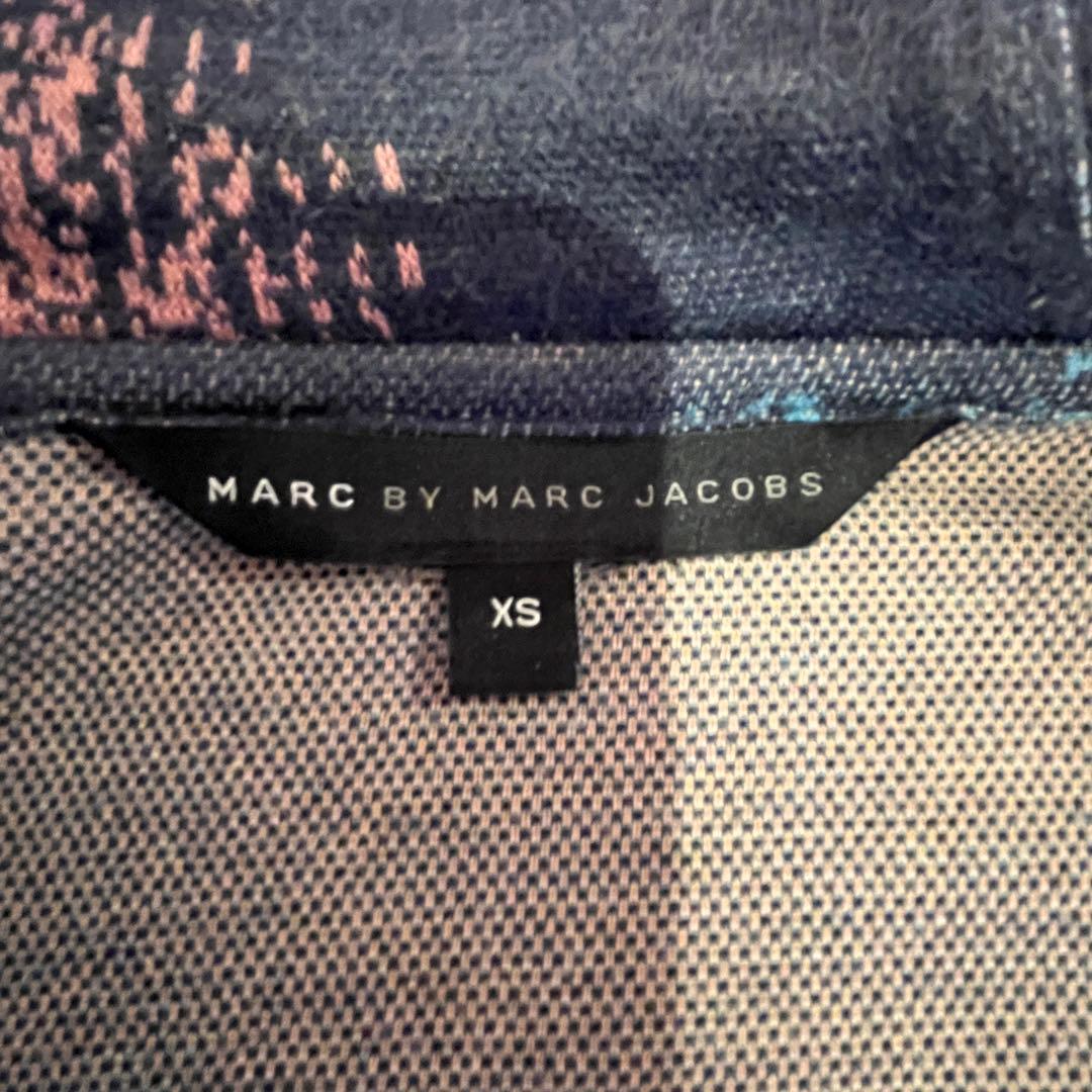 マークジェイコブス パーカー XS ライダース風 総柄 ⭐️ 個性的　ブルー系