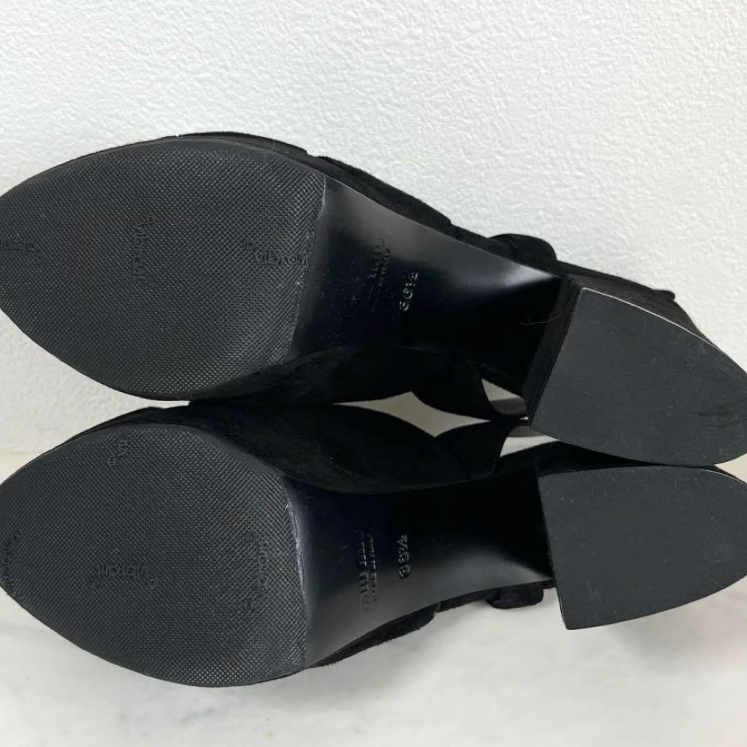 美品 MIUMIU 36.5 ビジュー サンダル チャンキーヒール スエード 黒