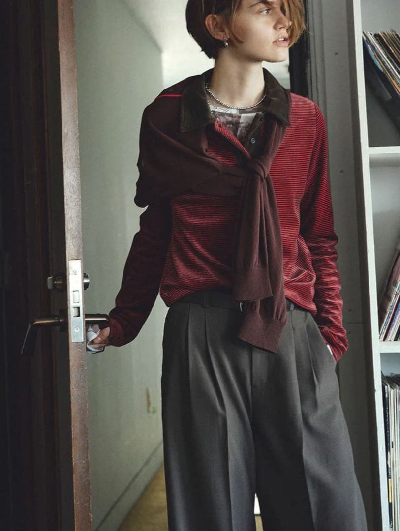 mici/ROSE BUD ベロアボーダーポロシャツ