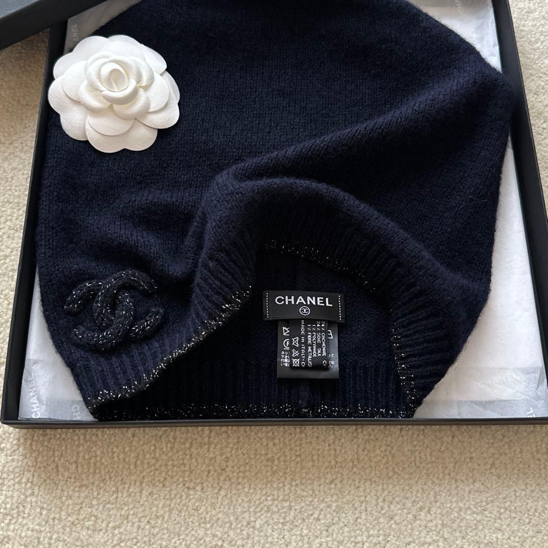 CHANEL シャネル ニット帽　 ネイビー　 ラメ入り　ココマーク　箱付き