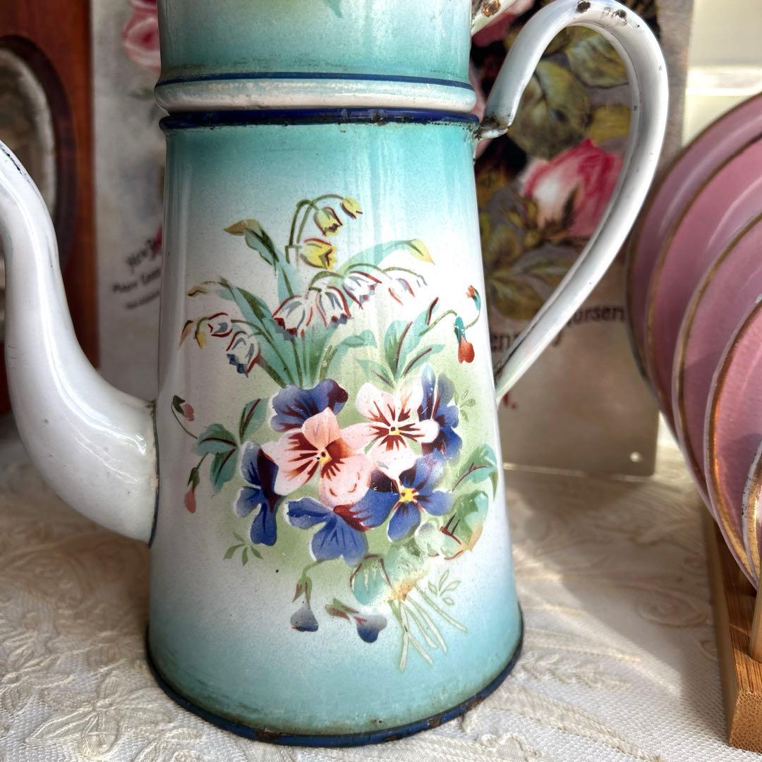 フランスアンティーク　japy スズランとビオラのコーヒーポット