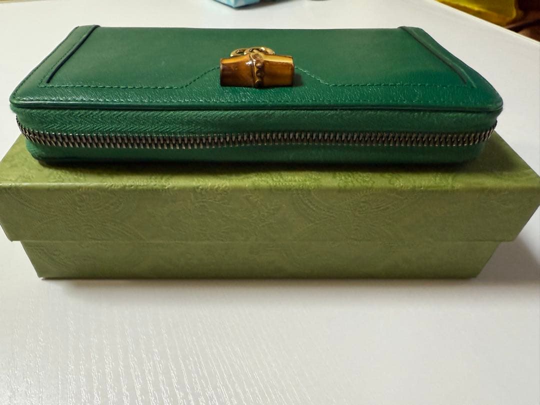 【専用】GUCCI グリーンレザー 長財布 バンブー
