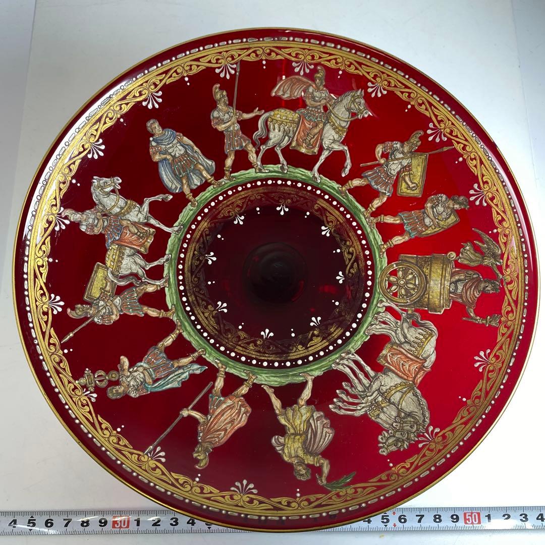 ムラーノ　ベネチアングラス　人物金彩コンポート　直径25.8㎝東な7-0303②