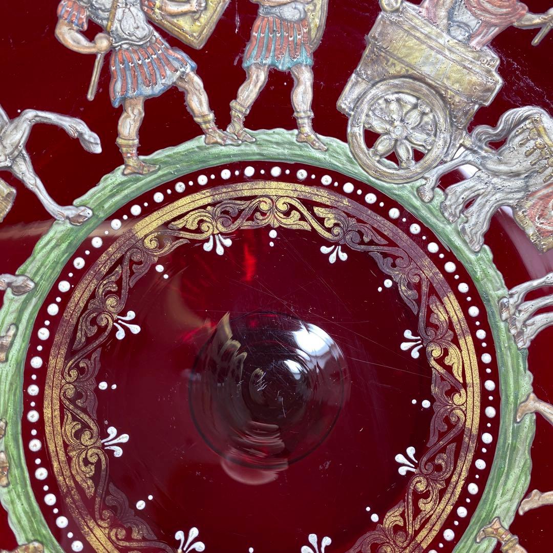 ムラーノ　ベネチアングラス　人物金彩コンポート　直径25.8㎝東な7-0303②