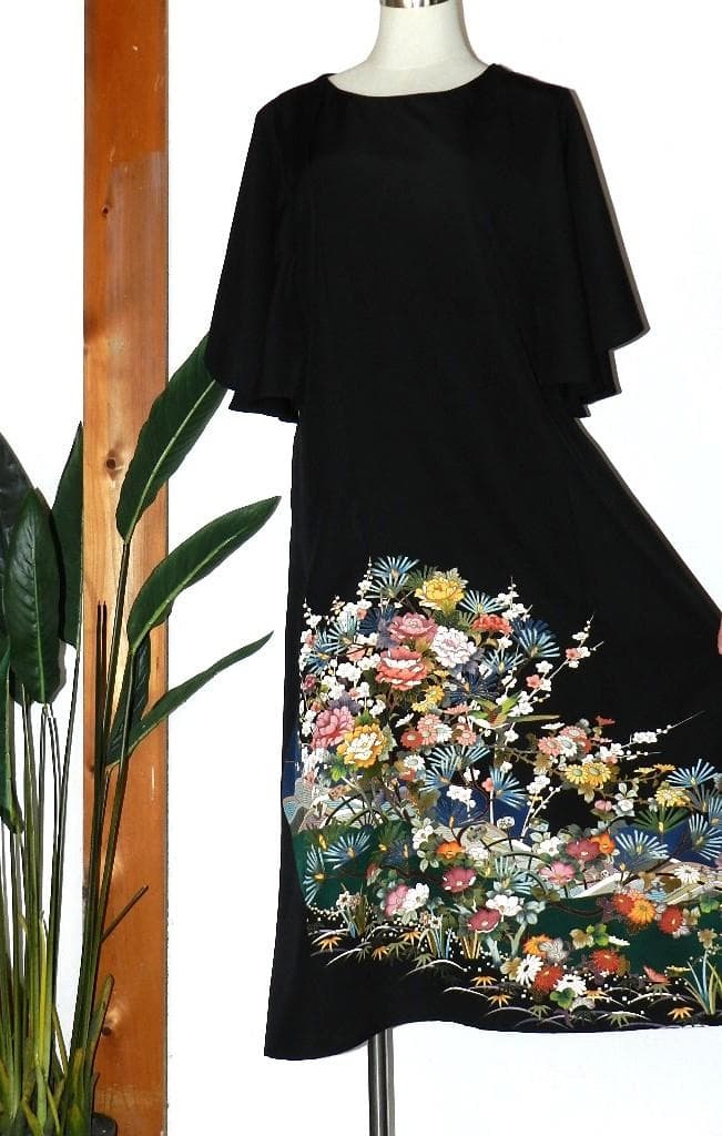 留袖　ワンピース　ドレス　フレアー袖　手書き友禅染　正絹　488　夢ちりめん