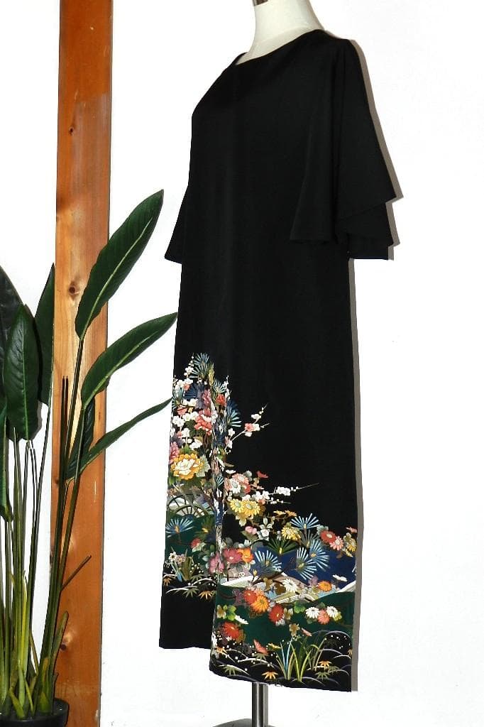 留袖　ワンピース　ドレス　フレアー袖　手書き友禅染　正絹　488　夢ちりめん