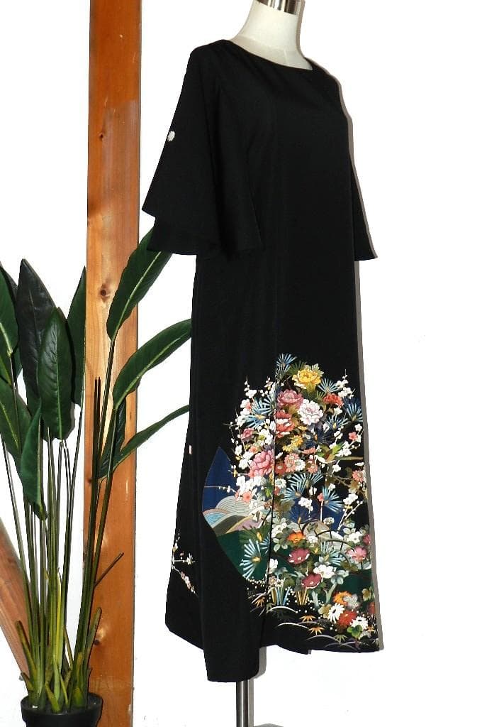 留袖　ワンピース　ドレス　フレアー袖　手書き友禅染　正絹　488　夢ちりめん