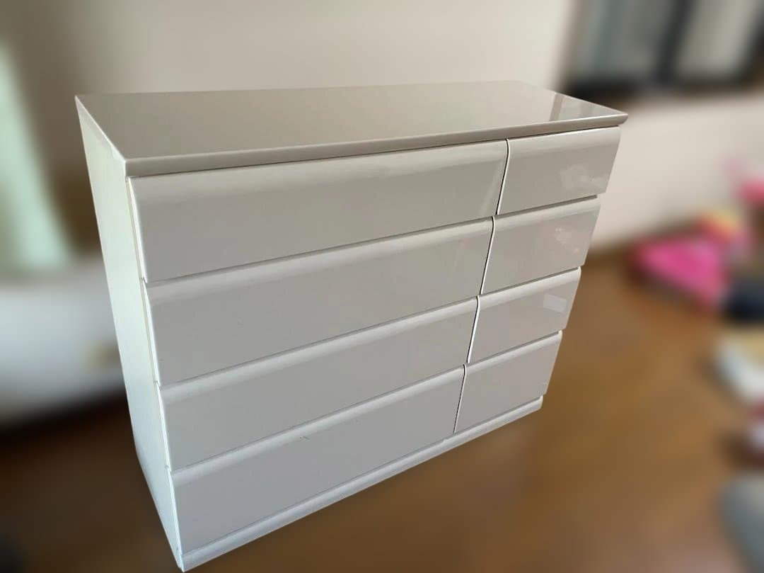 【美品】ニトリ ハイチェスト タンス ホワイト ESV-44 収納家具 白鏡面