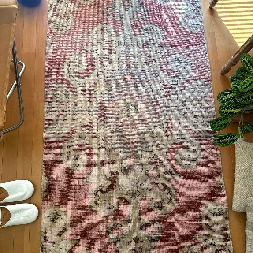 94×180 リバーシブル　擦れシャビーなメダリオン　トルコヴィンテージラグ