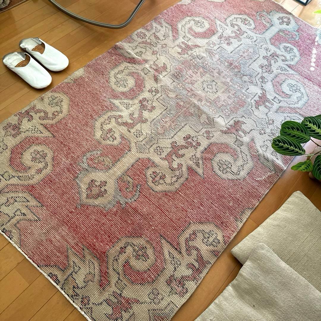 94×180 リバーシブル　擦れシャビーなメダリオン　トルコヴィンテージラグ