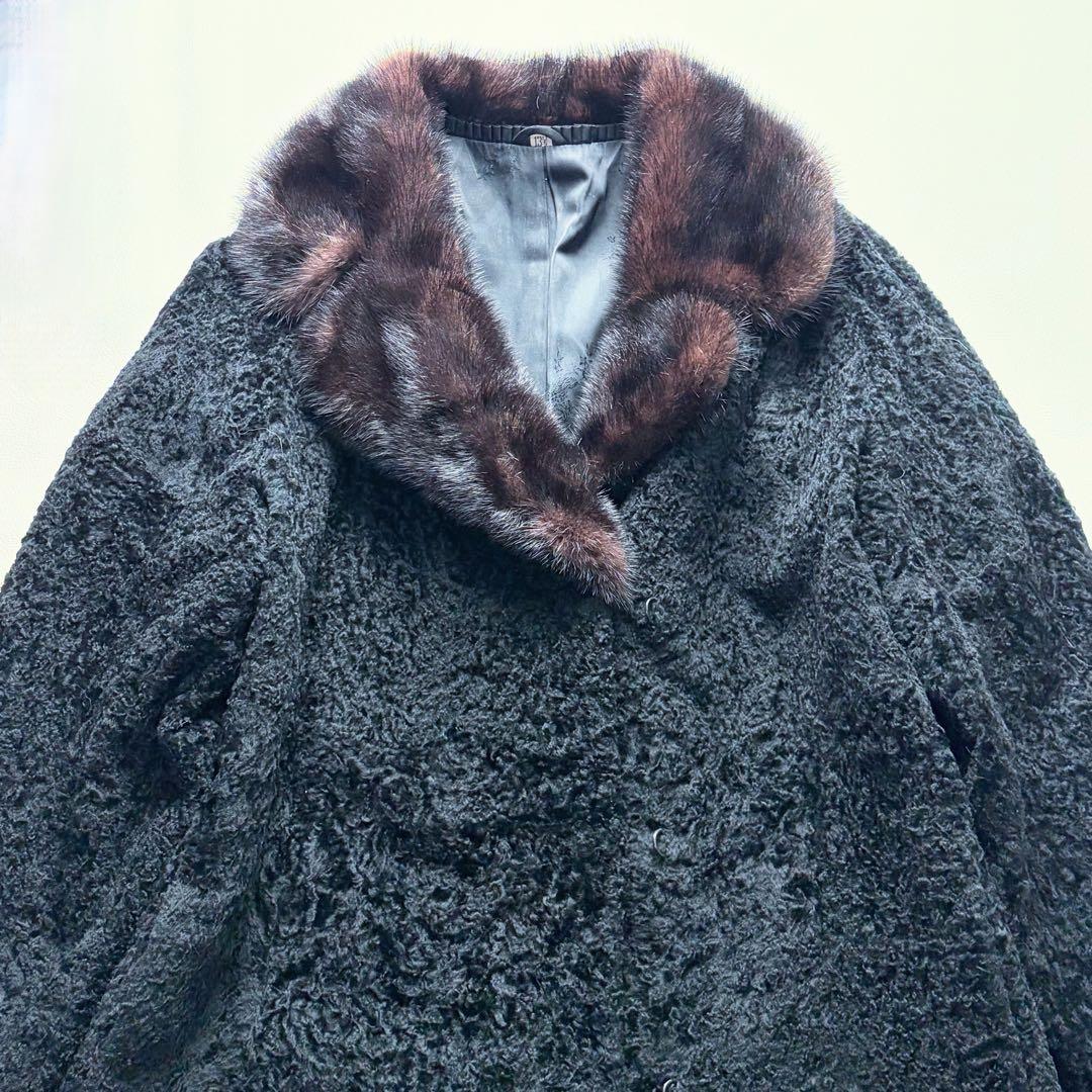 岐阜毛被チベットラム×ミンクファー マキシ丈ロングコート シルク混 身幅2Way