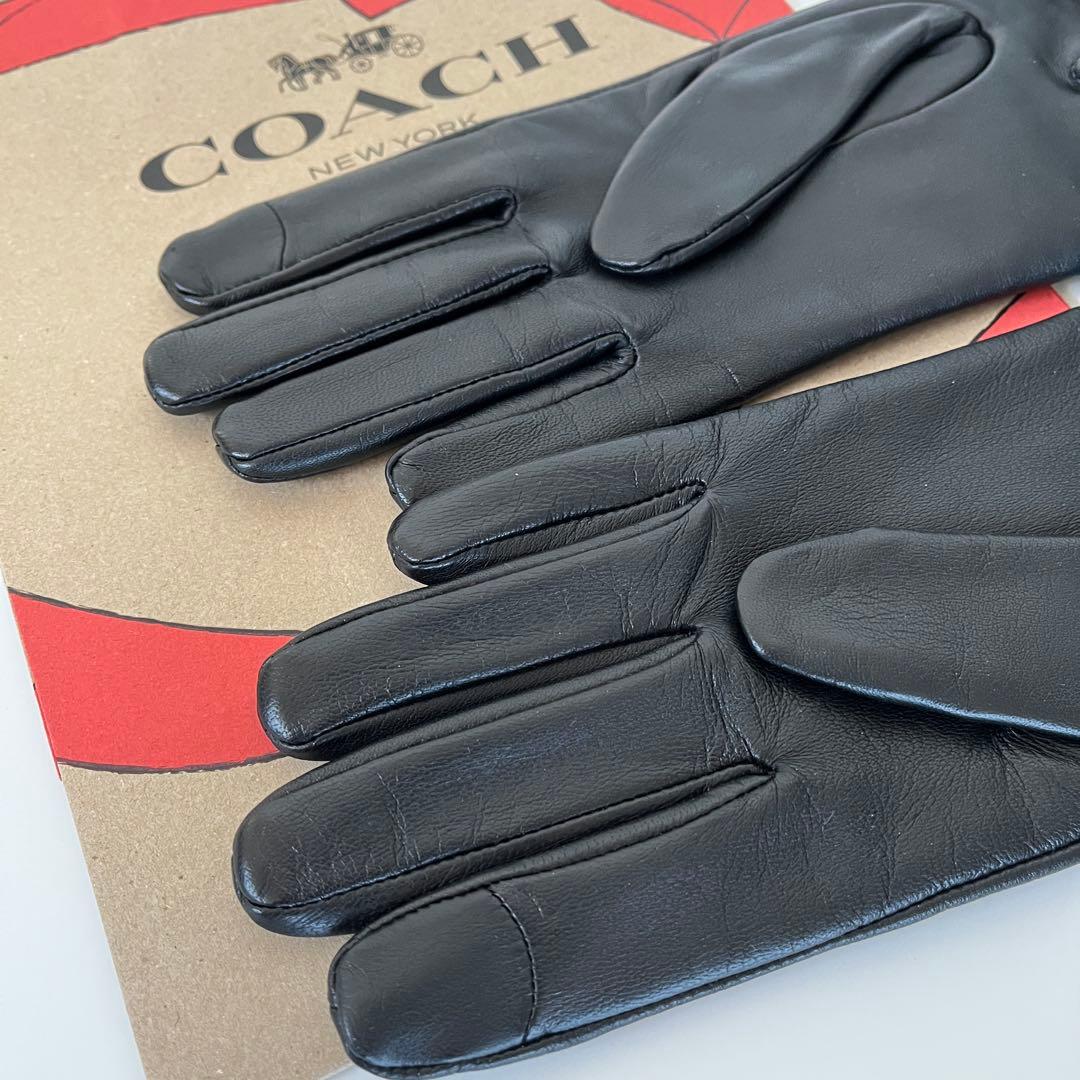 コーチ☆新品☆レザーテック スマホ対応 グローブ 手袋/ブラック 黒 S
