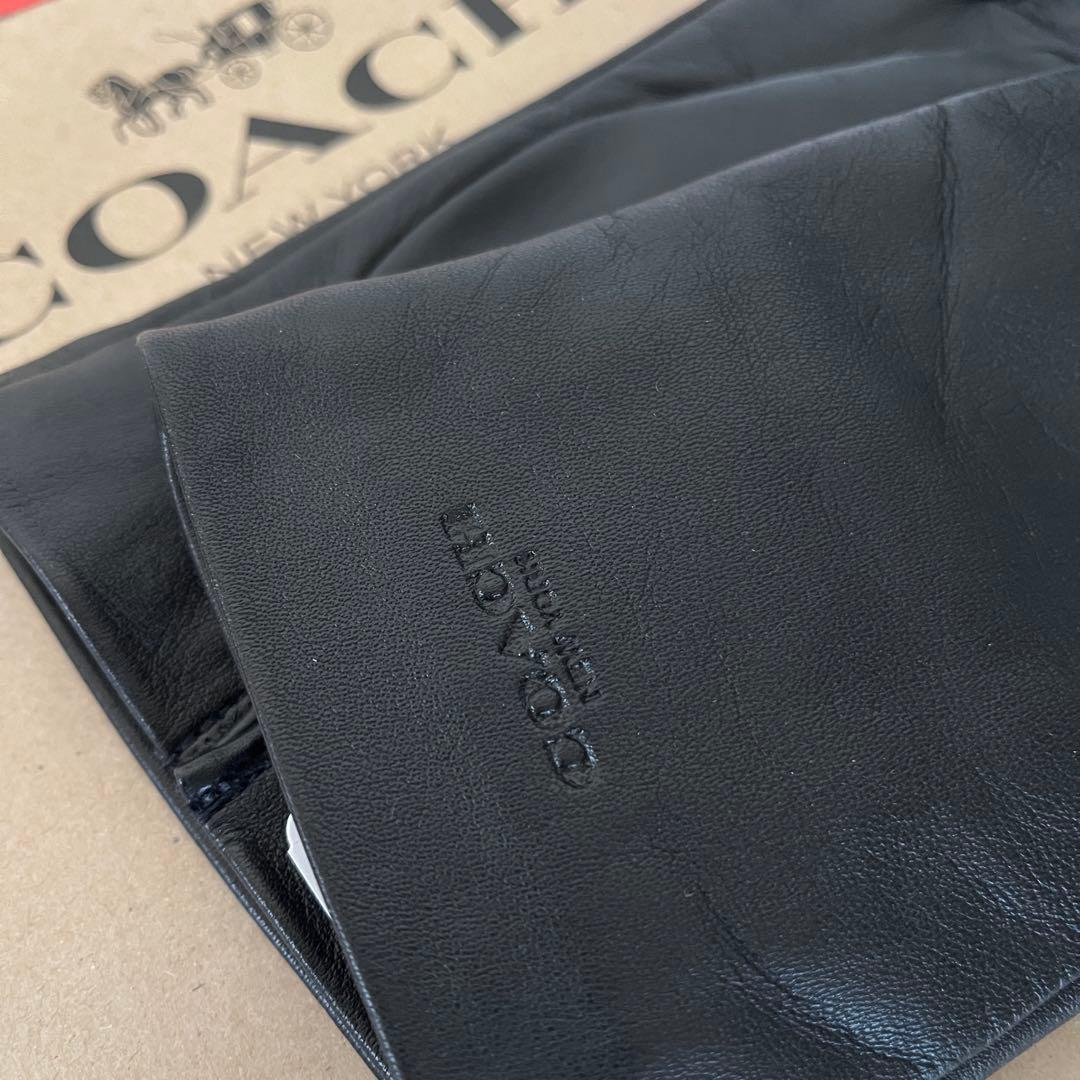 コーチ☆新品☆レザーテック スマホ対応 グローブ 手袋/ブラック 黒 S