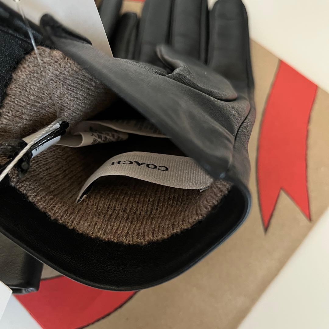 コーチ☆新品☆レザーテック スマホ対応 グローブ 手袋/ブラック 黒 S