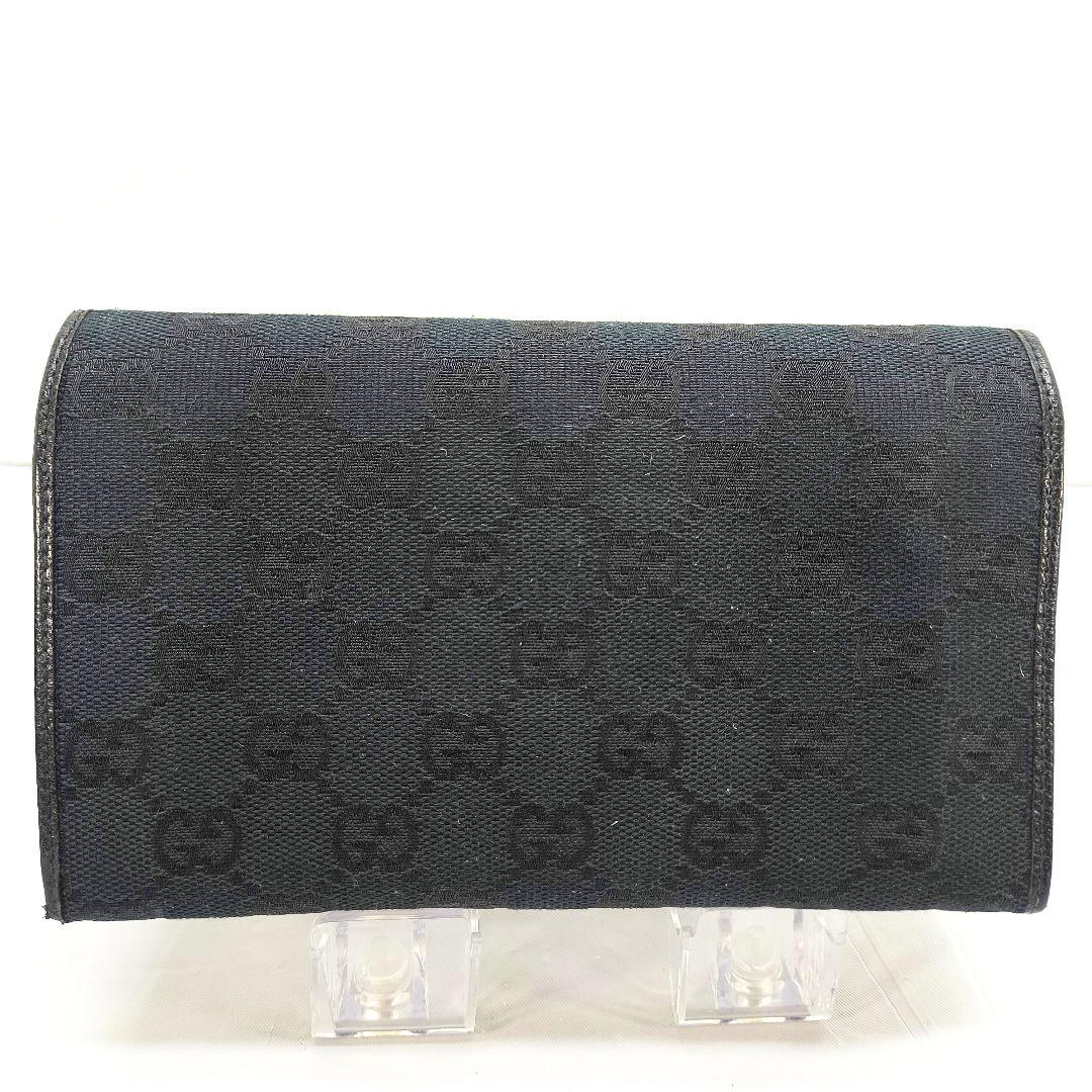 グッチ GG柄 キャンバス/レザー 二つ折り 長財布 GUCCI 黒 ガマ口