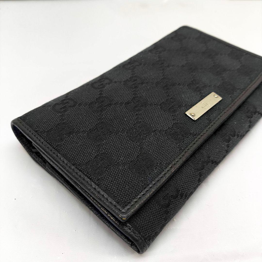 グッチ GG柄 キャンバス/レザー 二つ折り 長財布 GUCCI 黒 ガマ口