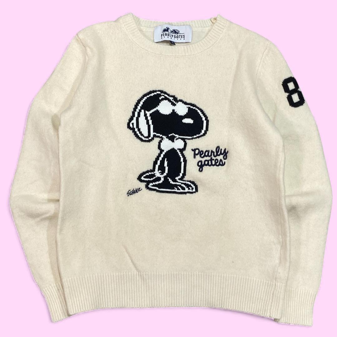 パーリーゲイツ×ピーナッツ クルーネック ニット セーター 0 ベージュ ゴルフ