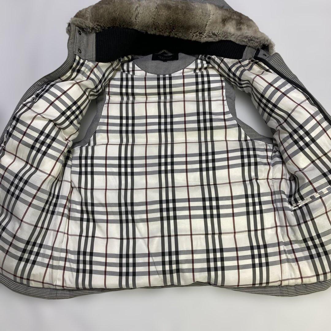 レア★バーバリーブラックレーベル 千鳥 フード リアルファー ダウンベスト L