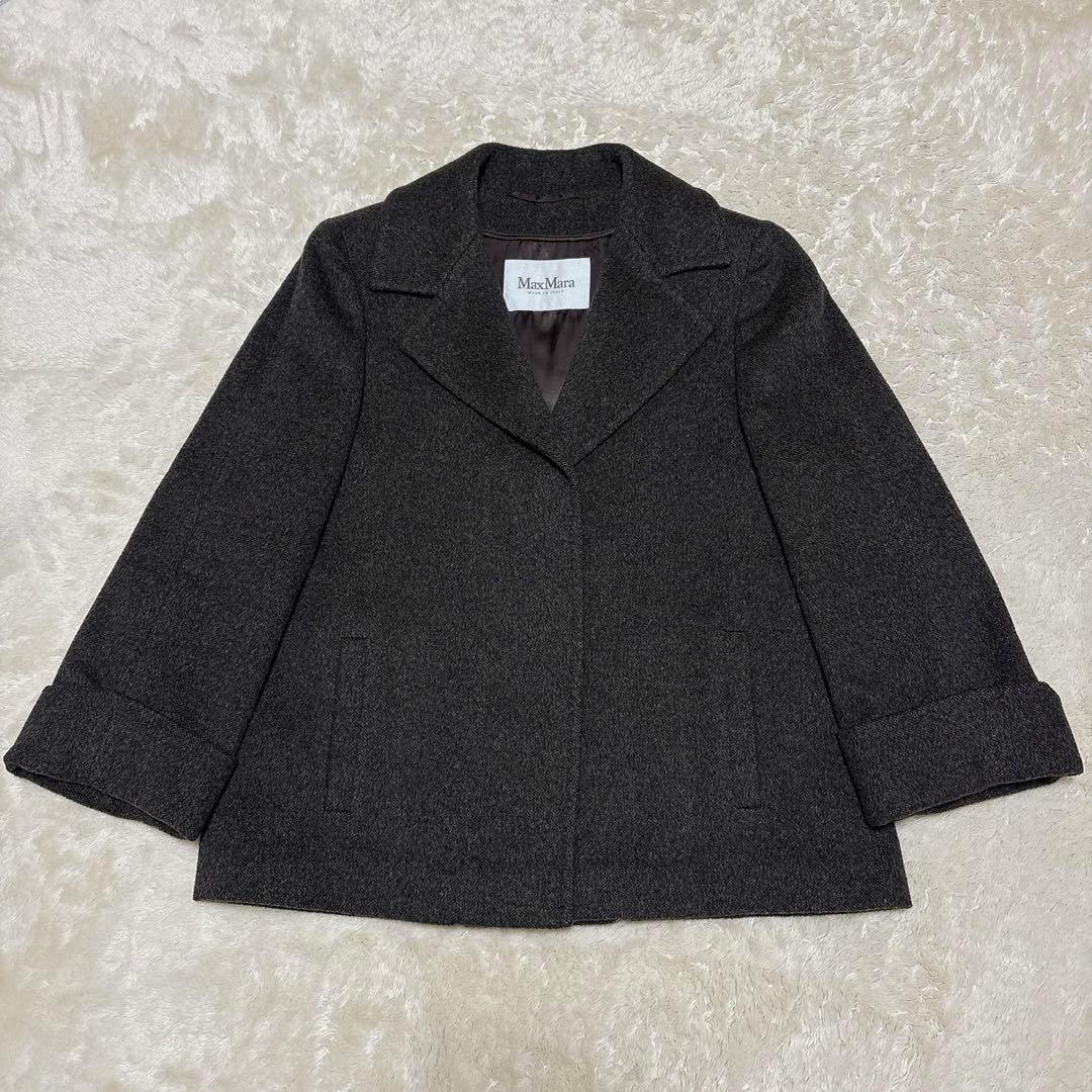 美品 MaxMara 白タグ アンゴラ混キャメルショートコート ブラウン 42