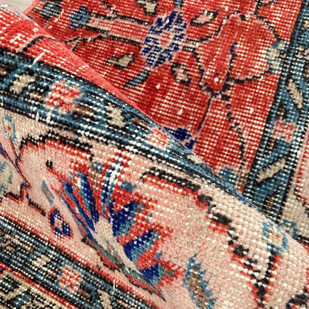 レッド53×163フローラル　ネイビー　ランナー　ロング　トルコヴィンテージラグ