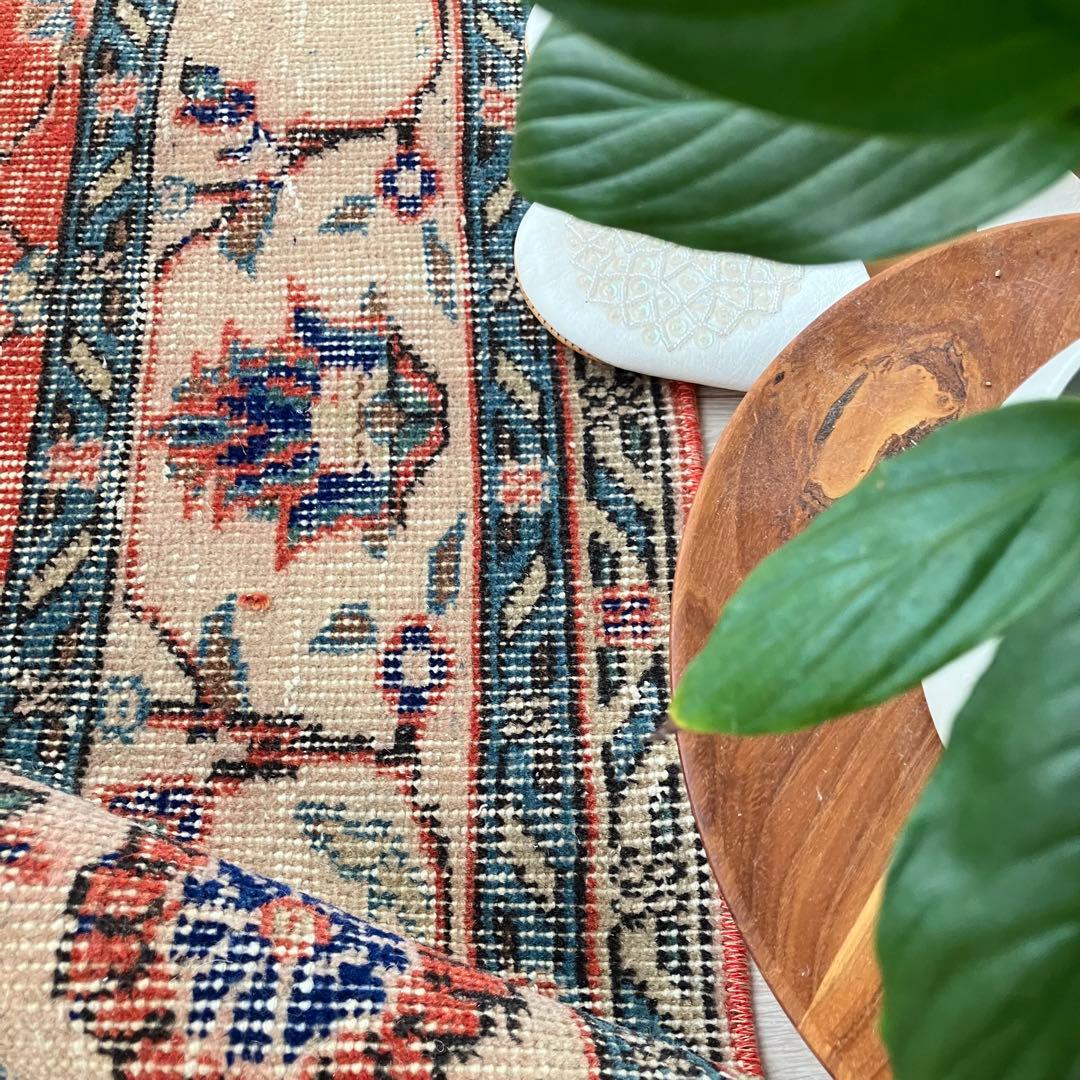 レッド53×163フローラル　ネイビー　ランナー　ロング　トルコヴィンテージラグ