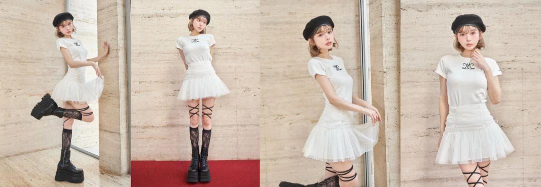 ダーリッチ darich ドットチュールリボンミニスカート ブラック BLK S