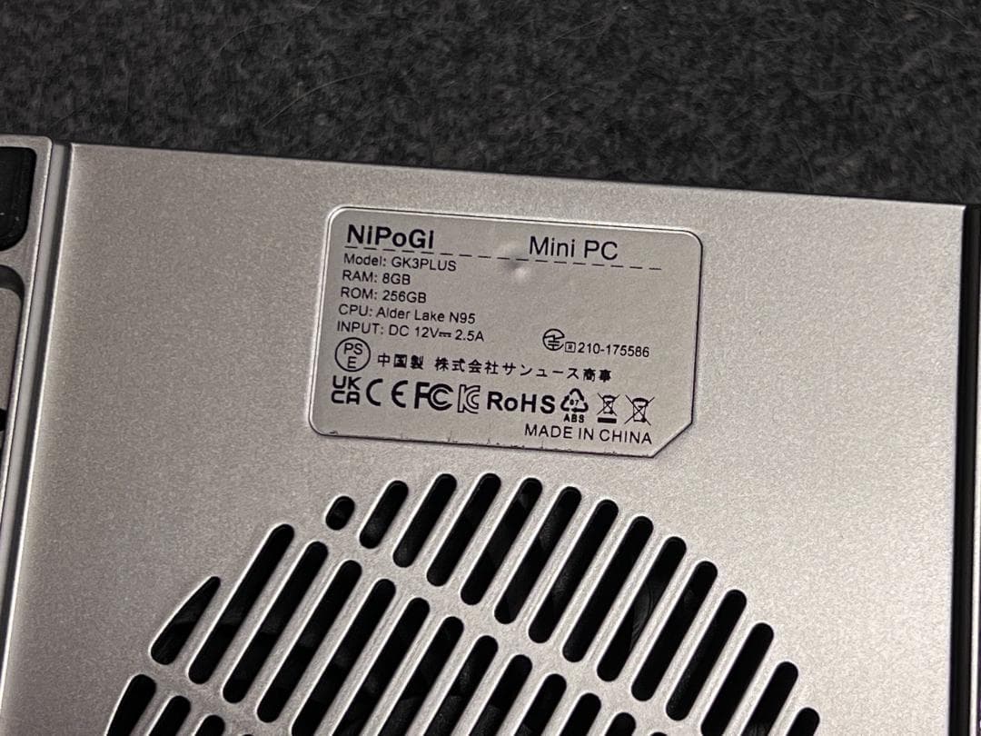 【美品】NiPoGi ミニPC N95（8GB／SSD256GB／Win 11）