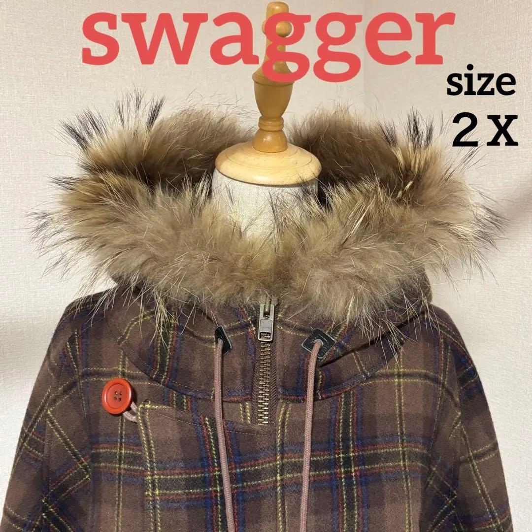 希少swagger スワッガー チェック柄 ファーコート y2k 00s 超レア