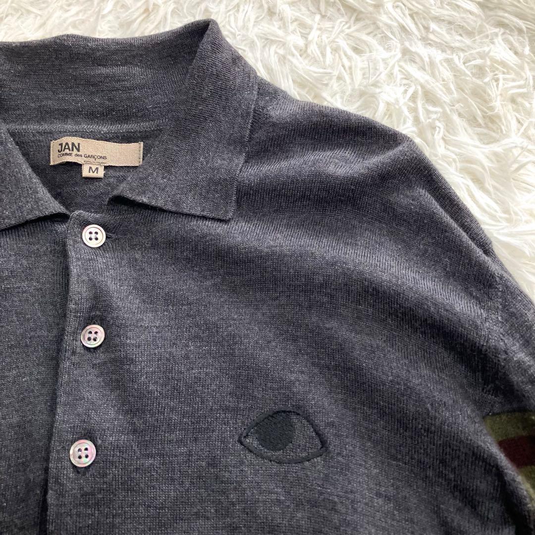 ヤン コムデギャルソン ボーダー 切替 ウール 襟付き ニット 長袖 M