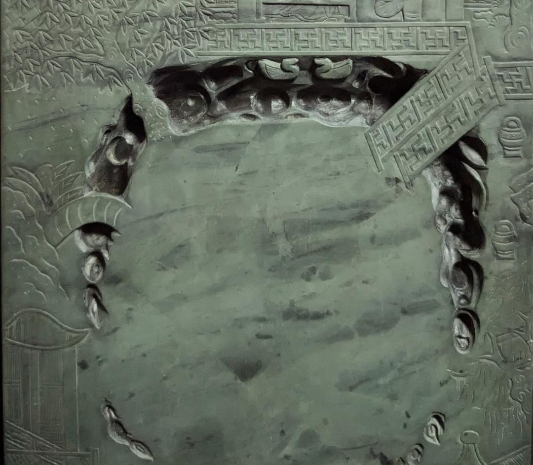 【蘭亭硯】◆五台山緑石の特大加厚硯◆群微点状波紋の潤緑美石◆唐木天地蓋◆王羲之