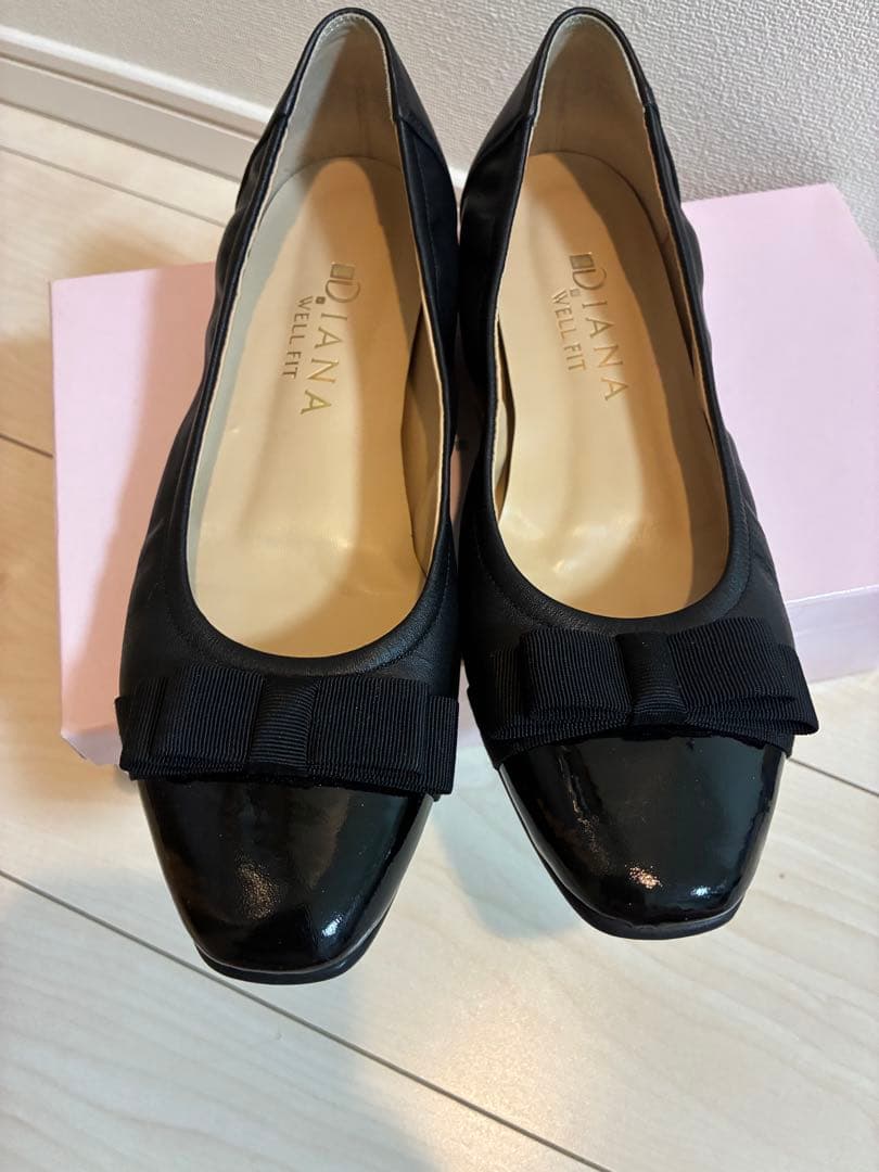 美*子様 DIANA ダイアナ　ブラック フラットシューズ リボン付き　24cm