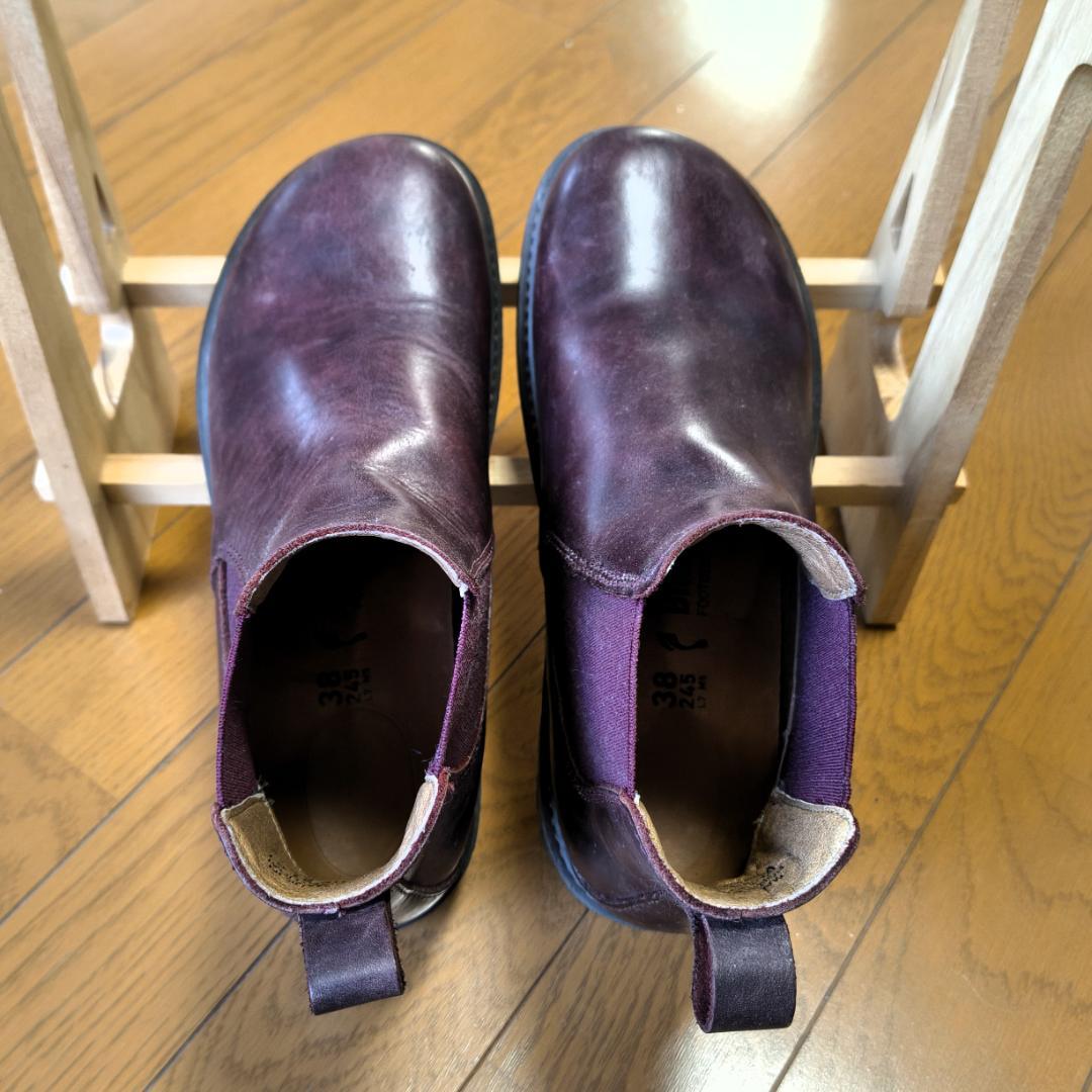 未使用品！ビルケンシュトック本革サイドゴアブーツ防水 24.5 バーガンディ
