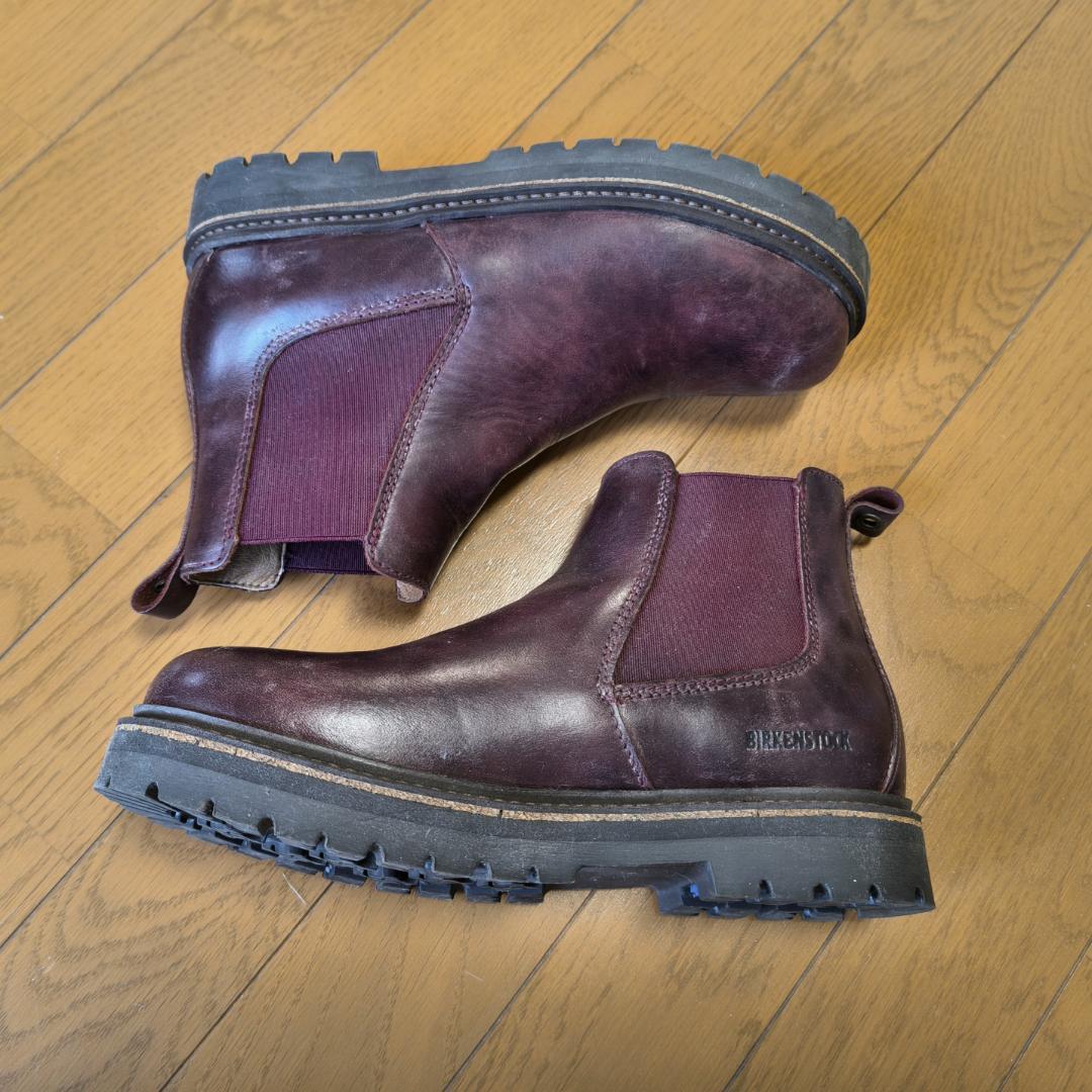 未使用品！ビルケンシュトック本革サイドゴアブーツ防水 24.5 バーガンディ