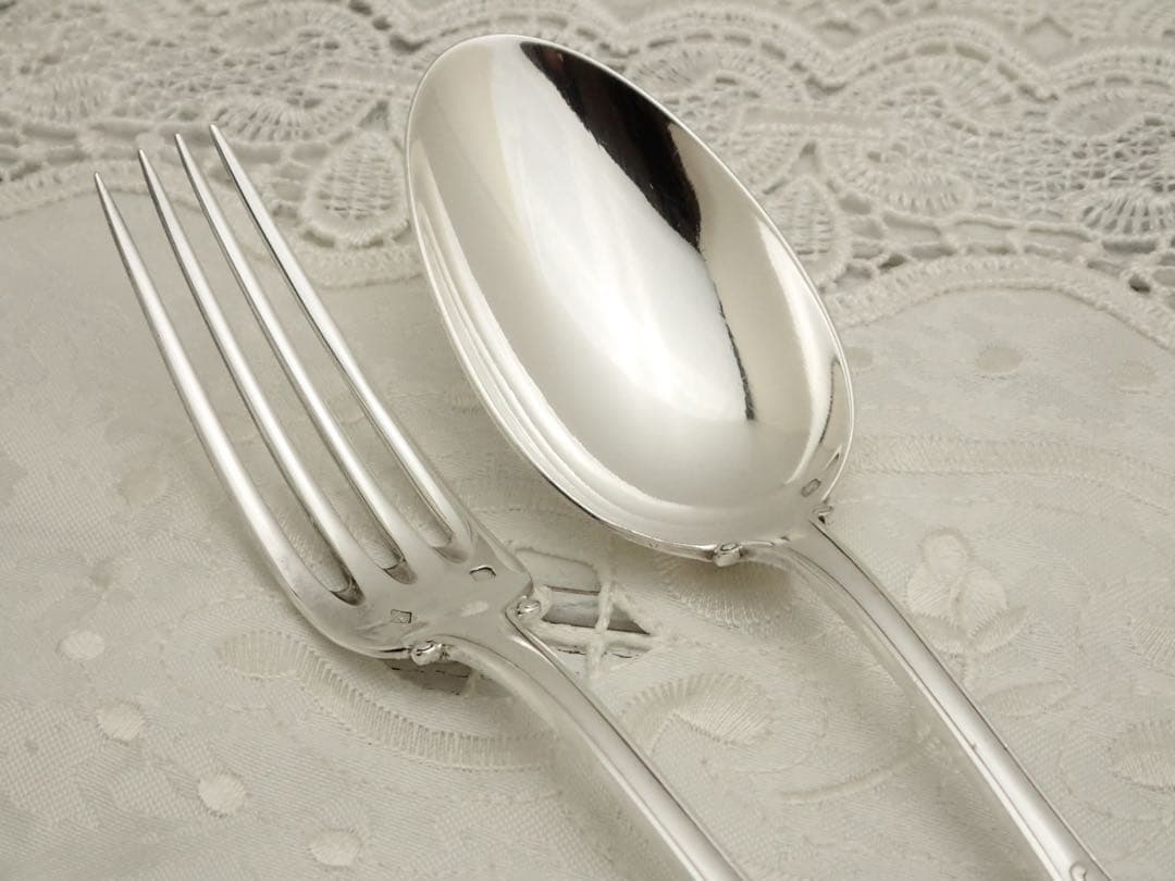 極上品 フランス アールヌーボー期 純銀無垢 スプーン&フォークセット ③