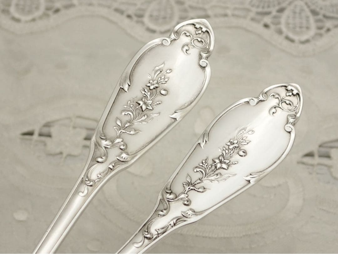 極上品 フランス アールヌーボー期 純銀無垢 スプーン&フォークセット ③