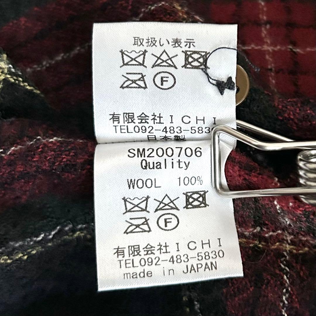 暖か イチ ichi チェックギャザーシャツワンピース ウール 黒 ブラック 毛