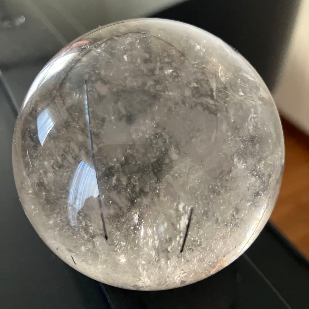 M Hさま専用美！トルマリンインクォーツ　スフィア　天然石置物　E61