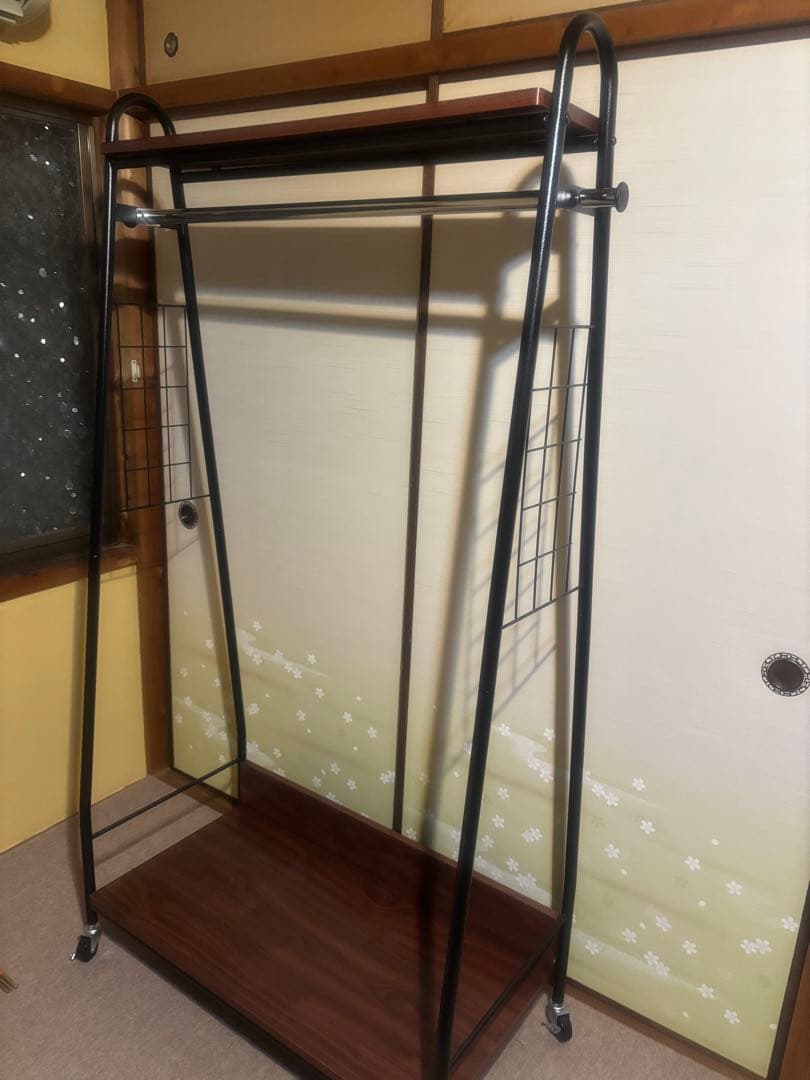 ベルメゾン　オリジナル　棚付きハンガーラック ブラック×ブラウン 幅90cm