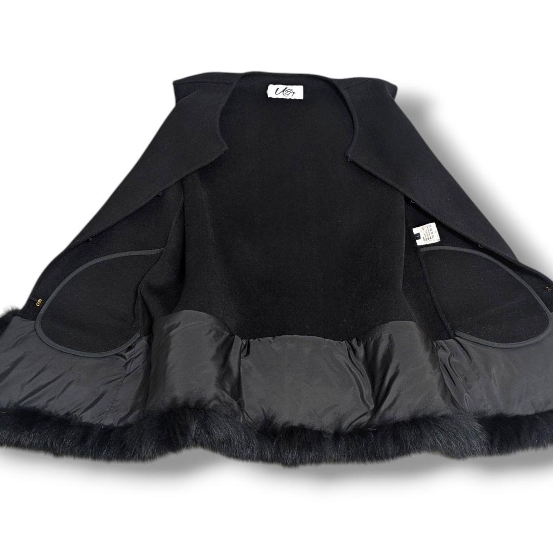 【美品】u-big 石井毛皮 ベスト ジレ ボリューム フォックスファー L 黒