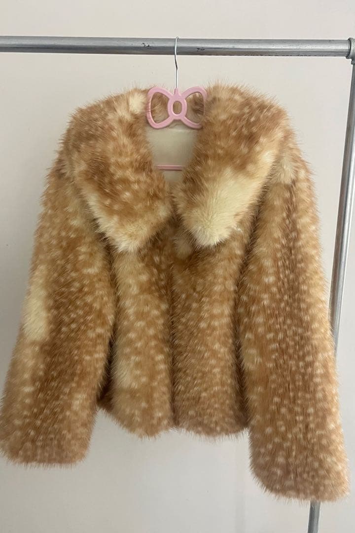 バンビ柄ファーコート　Y2k