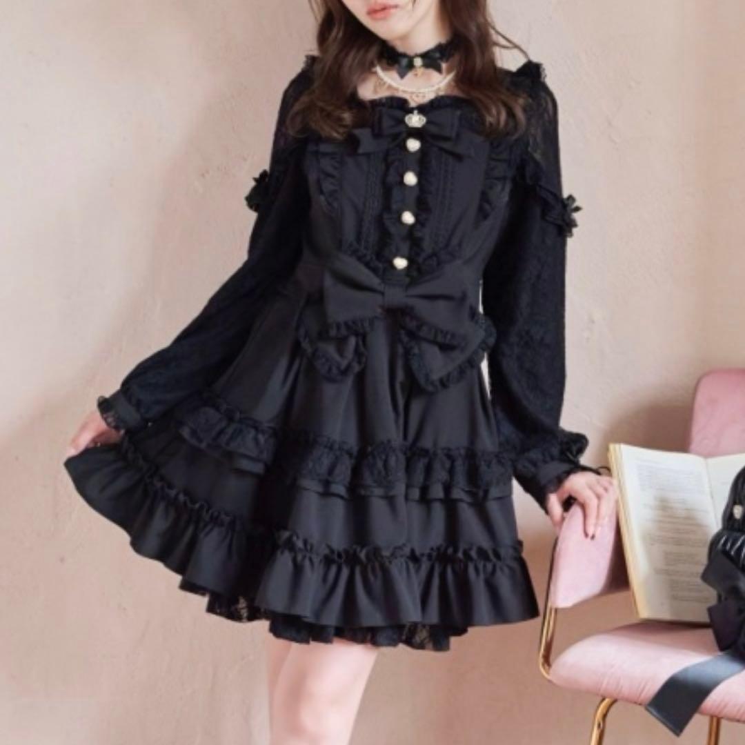 LIZLISA ティアラリボンティアードワンピース 黒