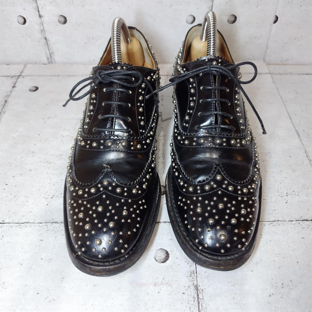 チャーチ BURWOOD スタッズ 37 黒 ウィングチップ バーウッド