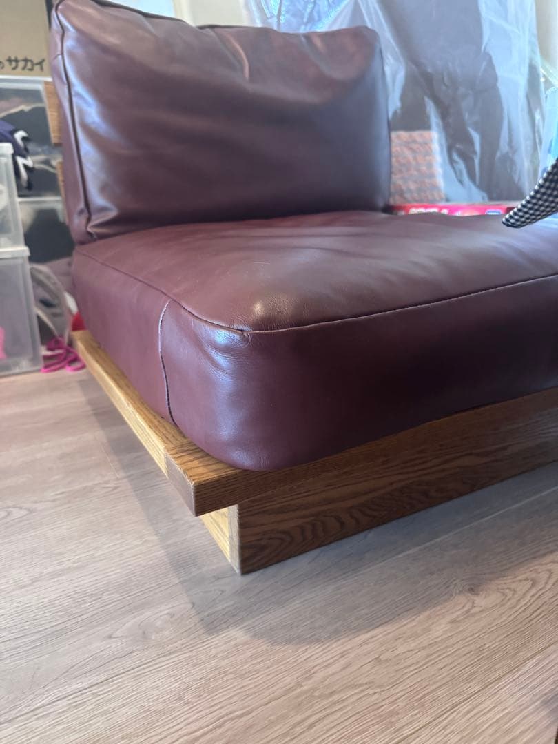 モモナチュラル CLOUD LOW SOFA 1人掛け ブラウンレザー ソファ